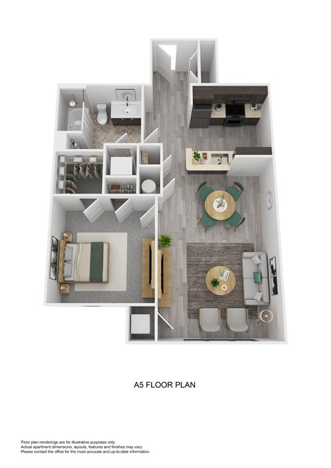 Floor plan for 1 bed, 1 bath, 707 sqft